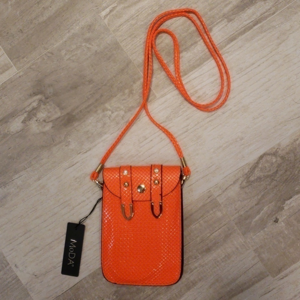 Orange Rhinestone Accent Small Crossbody